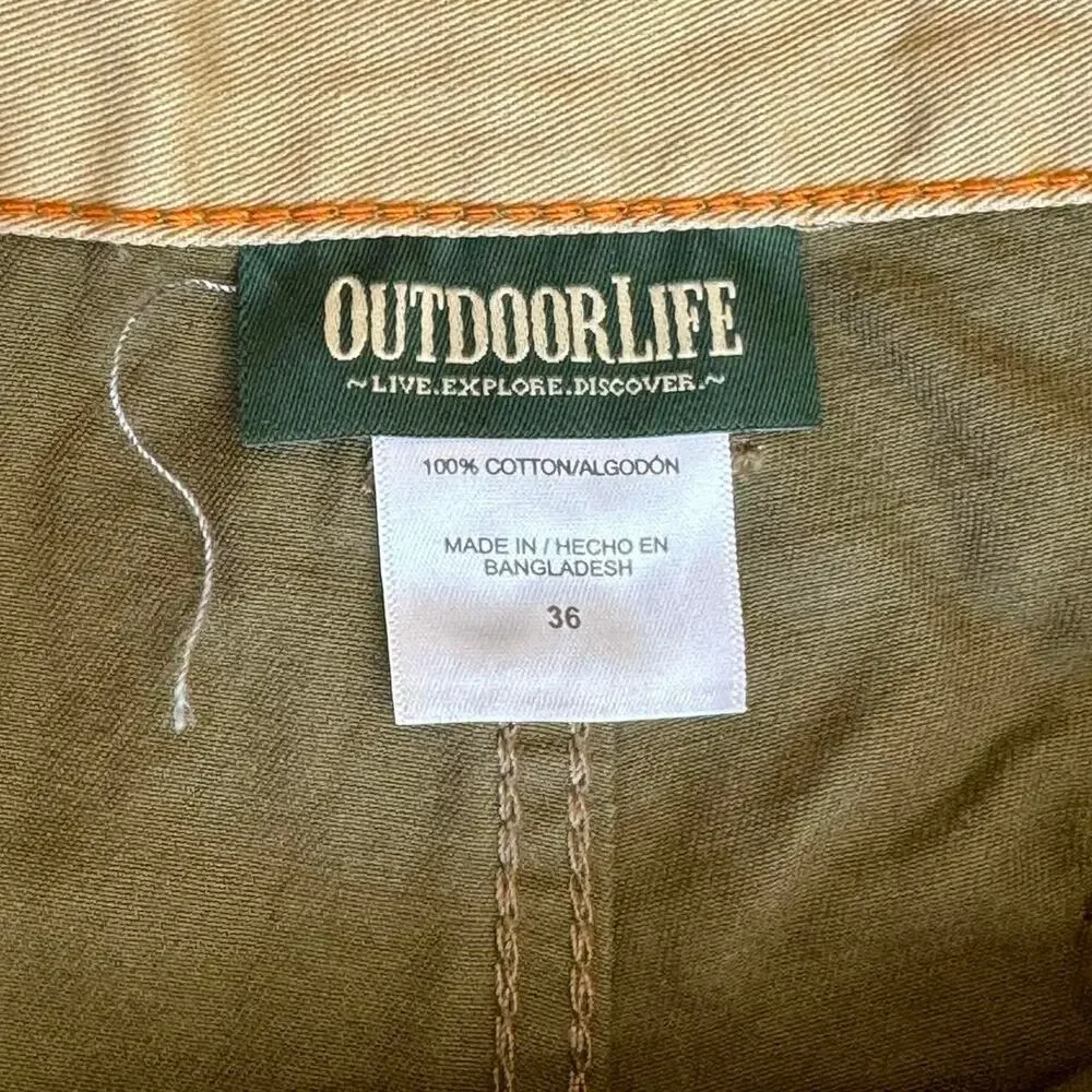 NWT Outdoor Life Explorer Comfort Olive Army Green Cargo Carpentor Shorts 36W